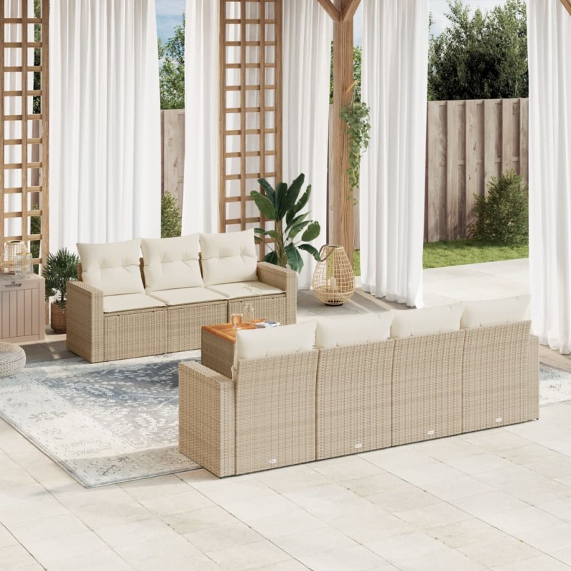 vidaXL Juego de sofás de jardín con cojines beige 8 pzas ratán PE vidaXL Juego de sofás de jardín con cojines beige 8 pzas ratán PE