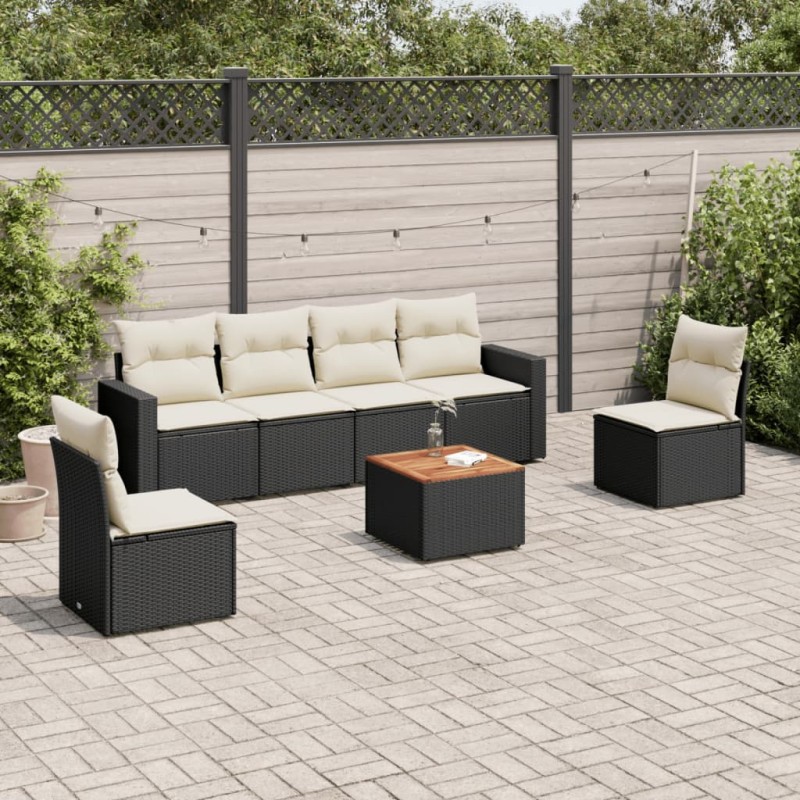 vidaXL Set de comedor de jardín 7 pzas y cojines ratán sintético negro vidaXL Set de comedor de jardín 7 pzas y cojines ratán sintético negro