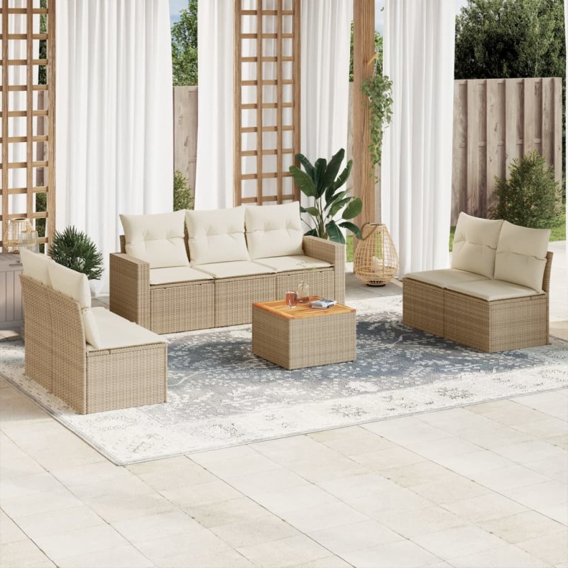 vidaXL Juego de sofás de jardín con cojines beige 8 pzas ratán PE vidaXL Juego de sofás de jardín con cojines beige 8 pzas ratán PE