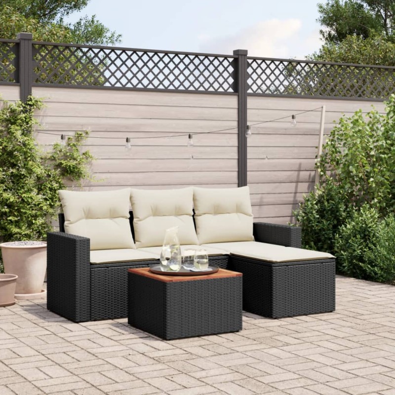vidaXL Set de muebles de jardín 5 pzas y cojines ratán sintético negro vidaXL Set de muebles de jardín 5 pzas y cojines ratán sintético negro