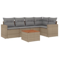 vidaXL Juego de sofás jardín con cojines 6 pzas ratán sintético beige