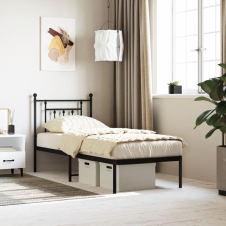 vidaXL Estructura de cama con cabecero metal negro 75x190 cm
