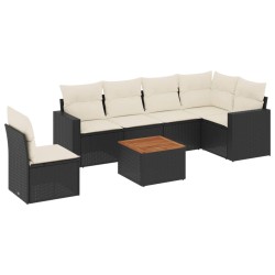 vidaXL Set de comedor de jardín 7 pzas y cojines ratán sintético negro