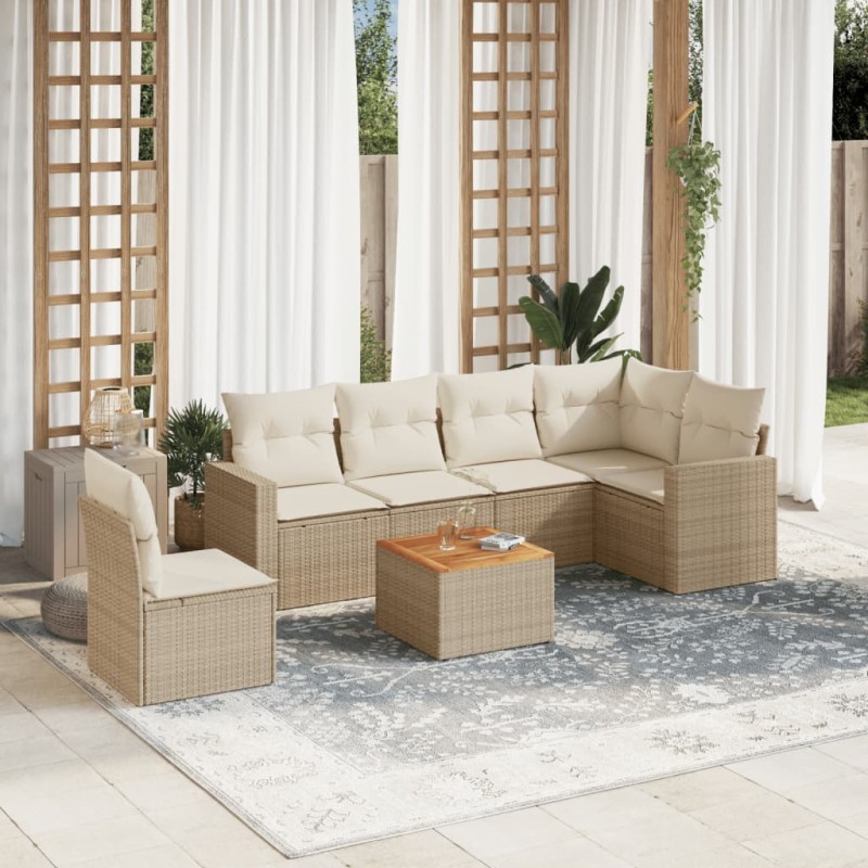 vidaXL Set sofás de jardín 7 piezas y cojines ratán sintético beige vidaXL Set sofás de jardín 7 piezas y cojines ratán sintético beige