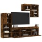 vidaXL Muebles TV pared con LED 6 pzas madera ingeniería roble ahumado