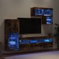 vidaXL Muebles TV pared con LED 6 pzas madera ingeniería roble ahumado