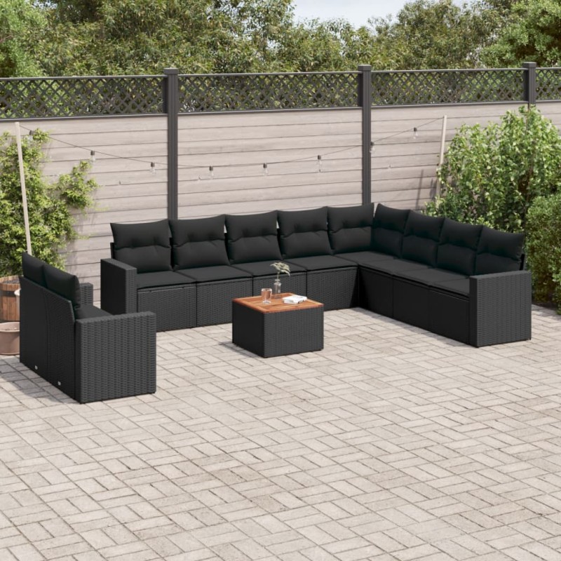 vidaXL Set de sofás de jardín 11 pzas y cojines ratán sintético negro vidaXL Set de sofás de jardín 11 pzas y cojines ratán sintético negro