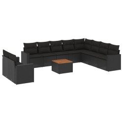 vidaXL Set de sofás de jardín 11 pzas y cojines ratán sintético negro