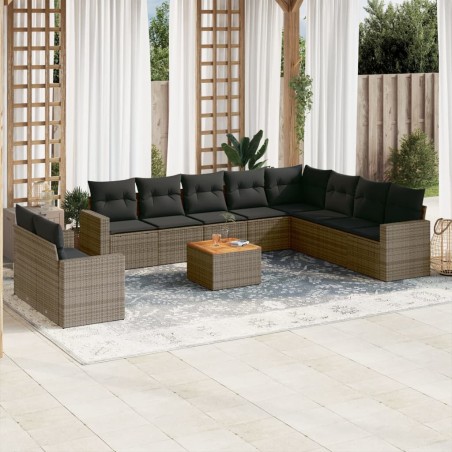 vidaXL Set de sofás de jardín 11 pzas y cojines ratán sintético gris