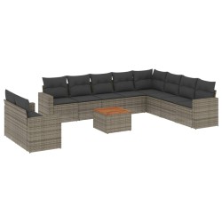 vidaXL Set de sofás de jardín 11 pzas y cojines ratán sintético gris