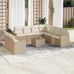 vidaXL Juego de sofás jardín con cojines beige 10 pzas ratán sintético