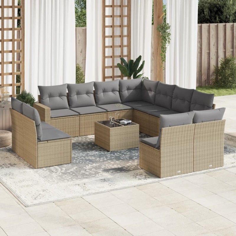 vidaXL Set de sofás de jardín 12 pzas y cojines ratán sintético marrón