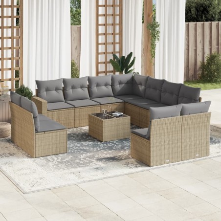 vidaXL Set de sofás de jardín 12 pzas y cojines ratán sintético marrón