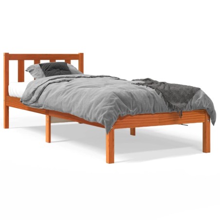 vidaXL Estructura de cama madera maciza de pino marrón cera 90x190 cm