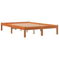 vidaXL Estructura de cama madera maciza pino marrón cera 135x190 cm