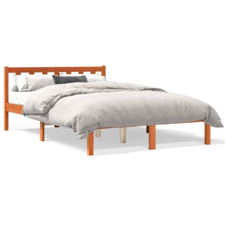 vidaXL Estructura de cama madera maciza pino marrón cera 140x200 cm