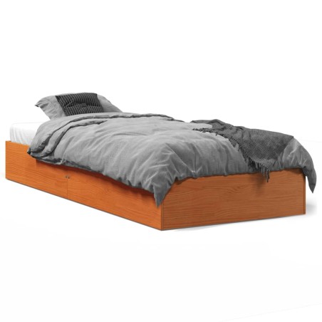 vidaXL Estructura de cama madera maciza de pino marrón cera 90x200 cm