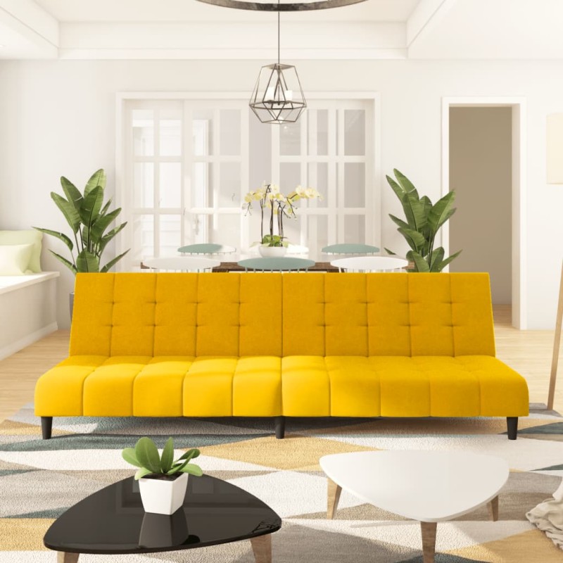 vidaXL Sofá cama de 2 plazas terciopelo amarillo vidaXL Sofá cama de 2 plazas terciopelo amarillo