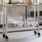 vidaXL Mesa de trabajo de cocina con ruedas acero inox 110x30x85 cm vidaXL Mesa de trabajo de cocina con ruedas acero inox 110x30x85 cm