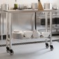 vidaXL Mesa de trabajo de cocina con ruedas acero inox 110x30x85 cm vidaXL Mesa de trabajo de cocina con ruedas acero inox 110x30x85 cm