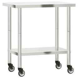 vidaXL Mesa de trabajo de cocina con ruedas acero inox 82,5x55x85 cm