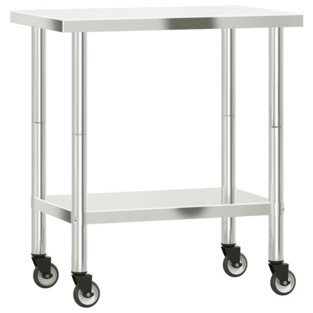 vidaXL Mesa de trabajo de cocina con ruedas acero inox 82,5x55x85 cm