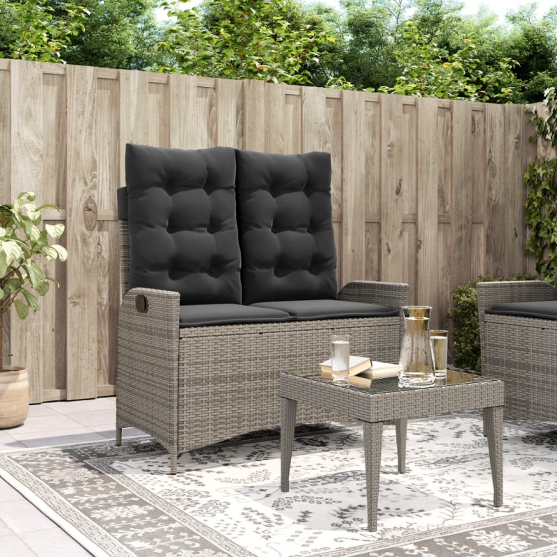vidaXL Sillón reclinable de jardín con cojines ratán sintético gris