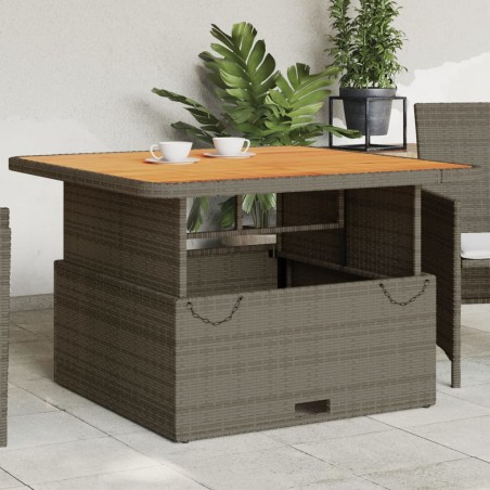 vidaXL Mesa de jardín ratán PE y madera acacia gris 110x110x71 cm