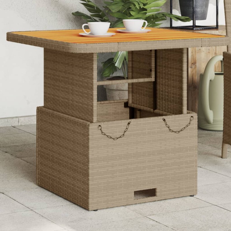 vidaXL Mesa de jardín ratán sintético madera acacia beige 80x80x71 cm