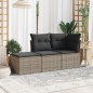 vidaXL Set de sofá de jardín 3 pzas y cojines ratán sintético gris