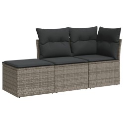 vidaXL Set de sofá de jardín 3 pzas y cojines ratán sintético gris