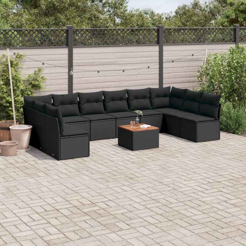 vidaXL Set de sofás de jardín 11 pzas y cojines ratán sintético negro vidaXL Set de sofás de jardín 11 pzas y cojines ratán sintético negro