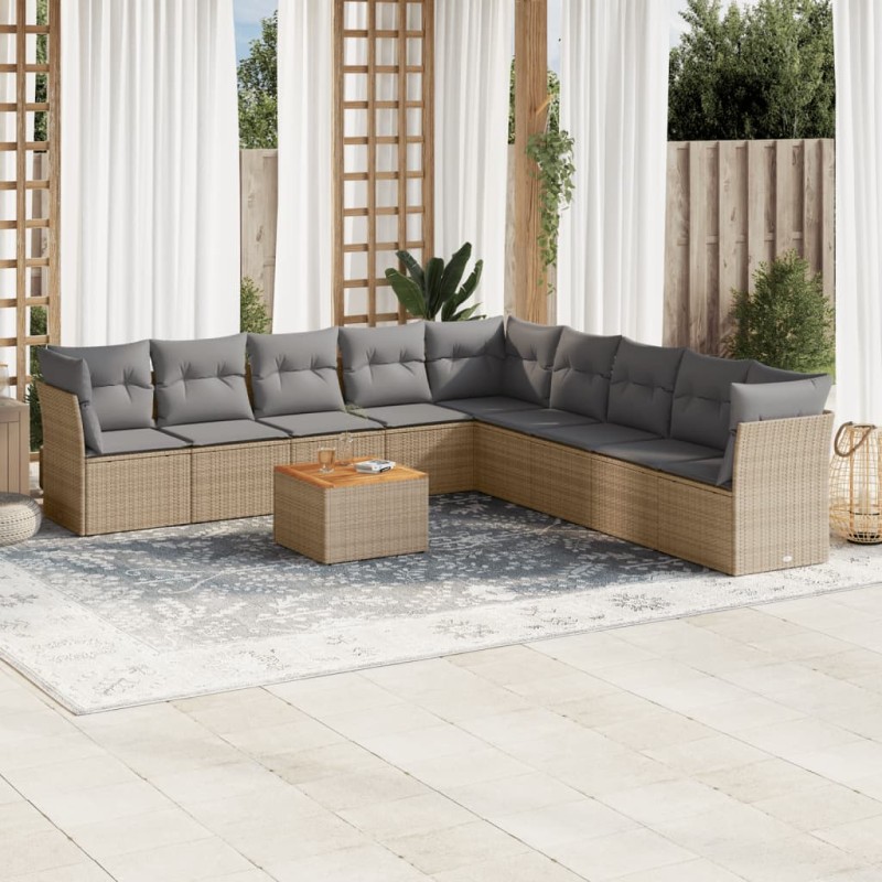 vidaXL Juego de sofás jardín con cojines beige 10 pzas ratán sintético vidaXL Juego de sofás jardín con cojines beige 10 pzas ratán sintético
