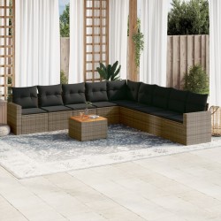 vidaXL Set de sofás de jardín 10 pzas con cojines ratán sintético gris