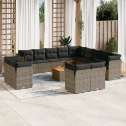 vidaXL Set de sofás de jardín 14 pzas con cojines ratán sintético gris
