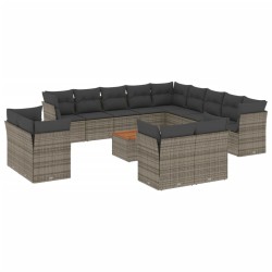 vidaXL Set de sofás de jardín 14 pzas con cojines ratán sintético gris
