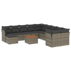 vidaXL Set de sofás de jardín 12 pzas con cojines ratán sintético gris