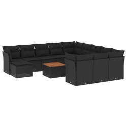 vidaXL Set de sofás de jardín y cojines 13 pzas ratán sintético negro