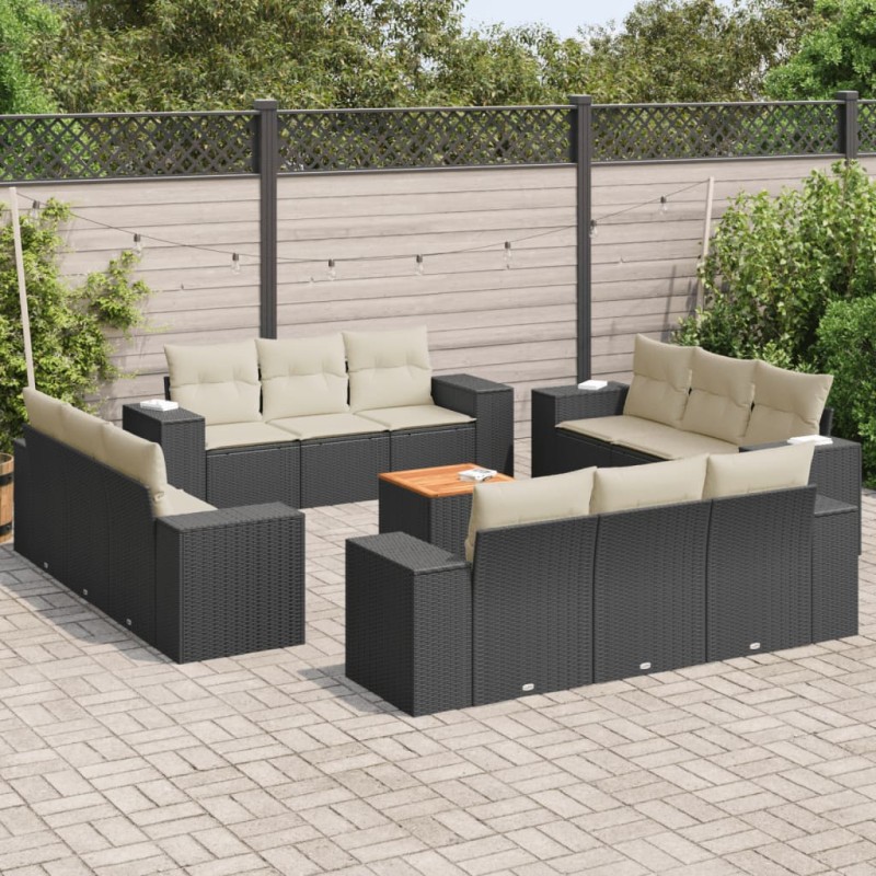vidaXL Set de sofás de jardín y cojines 13 pzas ratán sintético negro vidaXL Set de sofás de jardín y cojines 13 pzas ratán sintético negro