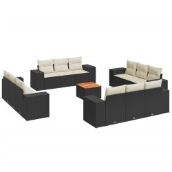 vidaXL Set de sofás de jardín y cojines 13 pzas ratán sintético negro