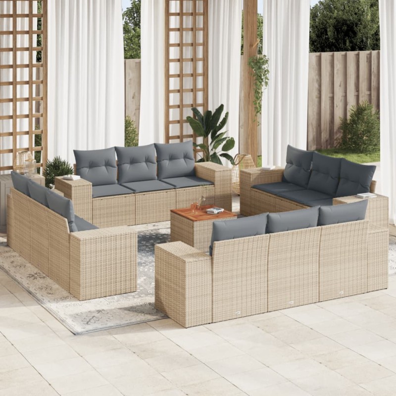 vidaXL Set sofás de jardín con cojines 13 pzas ratán sintético beige vidaXL Set sofás de jardín con cojines 13 pzas ratán sintético beige