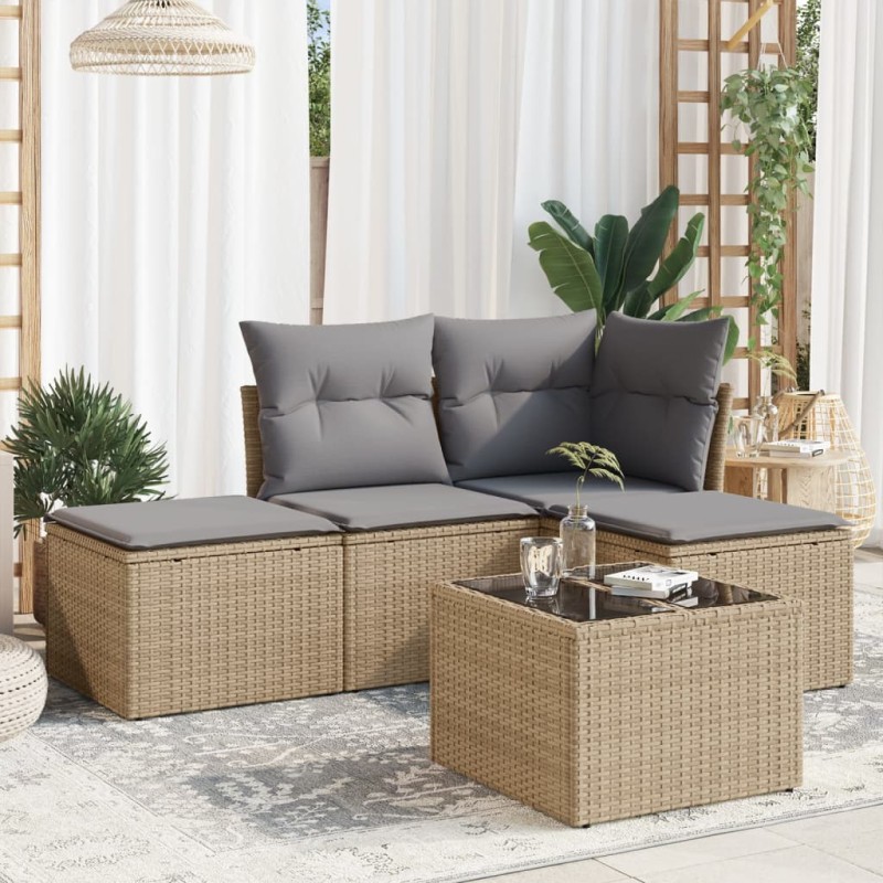 vidaXL Juego de sofás jardín con cojines 5 pzas ratán sintético beige vidaXL Juego de sofás jardín con cojines 5 pzas ratán sintético beige