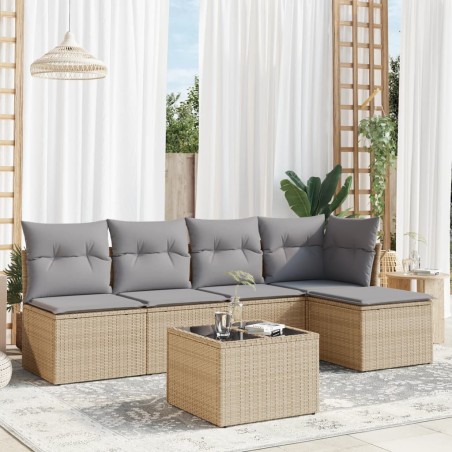 vidaXL Juego de sofás jardín con cojines 6 pzas ratán sintético beige
