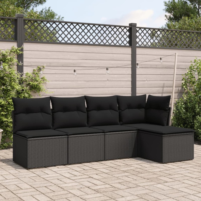 vidaXL Set de muebles de jardín 5 pzas y cojines ratán sintético negro vidaXL Set de muebles de jardín 5 pzas y cojines ratán sintético negro