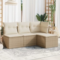 vidaXL Juego de sofás jardín con cojines 4 pzas ratán sintético beige