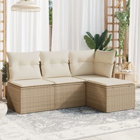 vidaXL Juego de sofás jardín con cojines 4 pzas ratán sintético beige