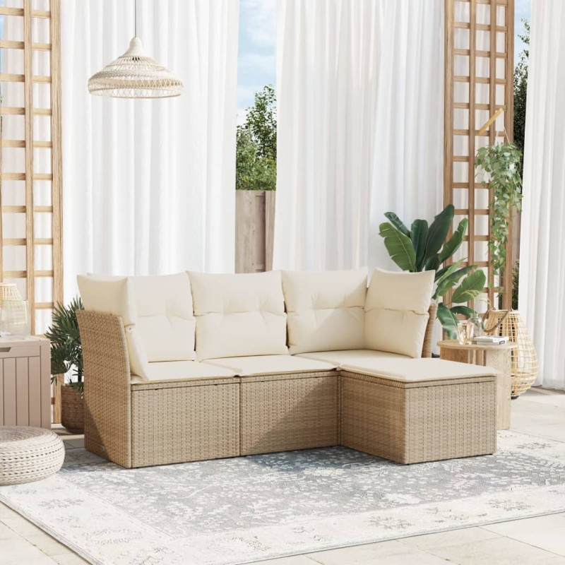 vidaXL Juego de sofás jardín con cojines 4 pzas ratán sintético beige vidaXL Juego de sofás jardín con cojines 4 pzas ratán sintético beige