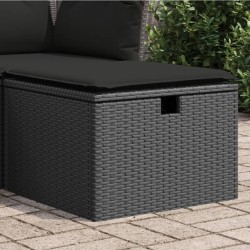 vidaXL Taburete de jardín de ratán sintético negro y cojín 55x55x37cm