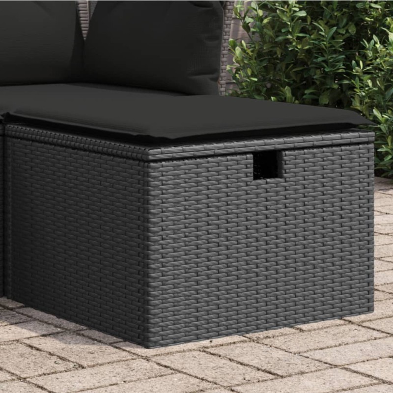 vidaXL Taburete de jardín de ratán sintético negro y cojín 55x55x37cm vidaXL Taburete de jardín de ratán sintético negro y cojín 55x55x37cm