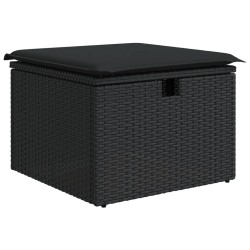 vidaXL Taburete de jardín de ratán sintético negro y cojín 55x55x37cm